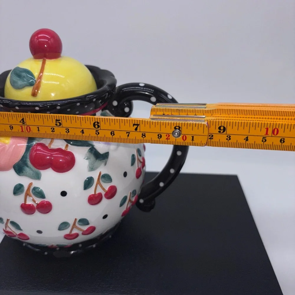 Brownlow Mary Engelbreit Cherry Floral Polka Dot Cottagecore Ceramic‎ Teapot